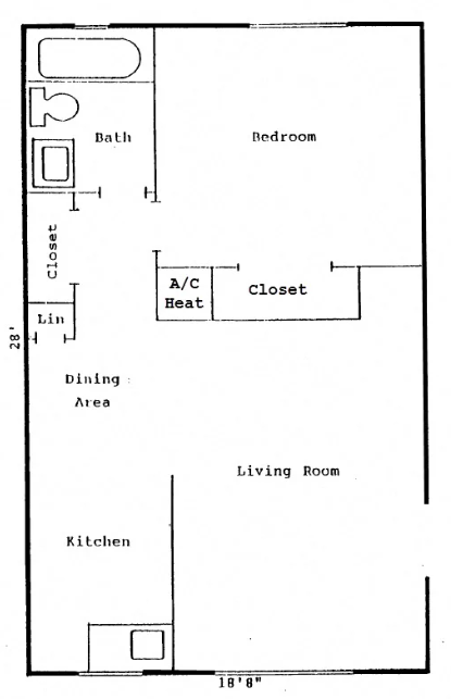 Floor plan for 1 bed, 1 bath, 532 sqft